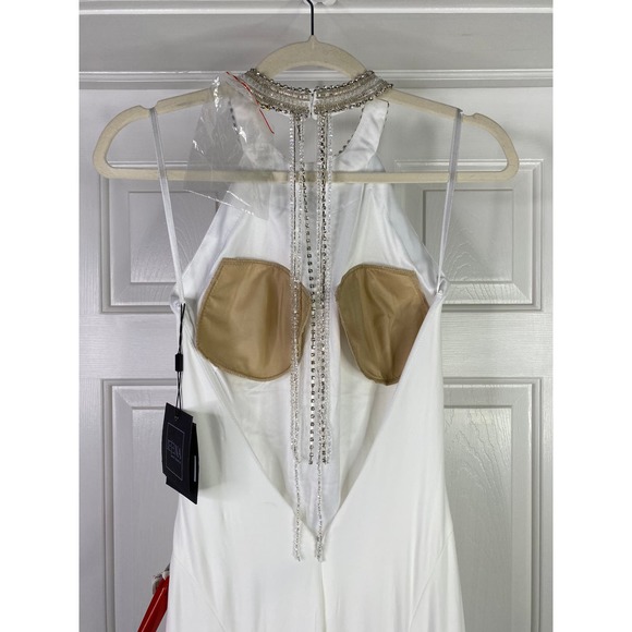 Mac Duggal BEADED HALTER JERSEY GOWN, Sz 4, White, #25572 - Picture 7 of 8